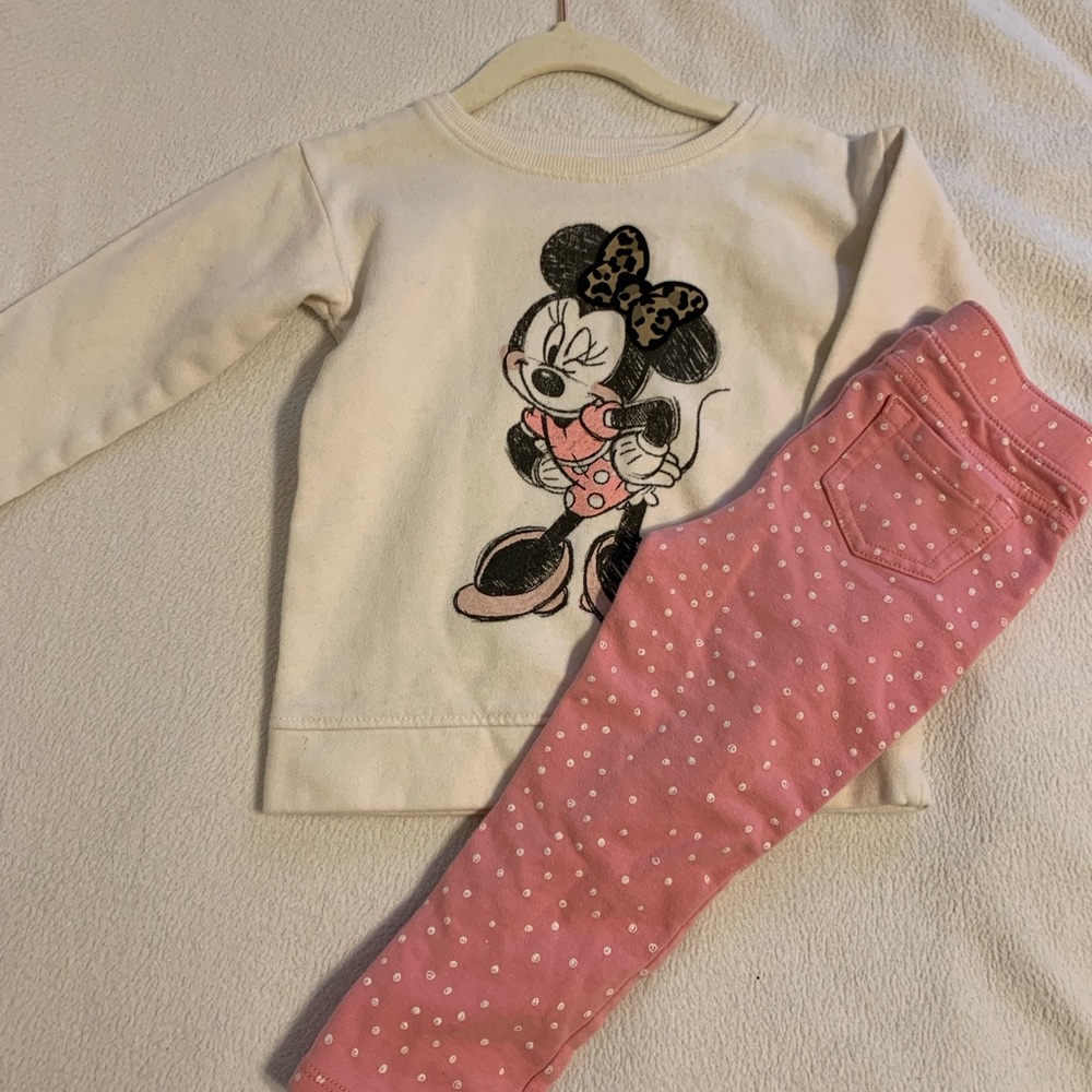 Disney Cream Minnie Mouse Graphic Sweatshirt with matching leggings for Toddlers